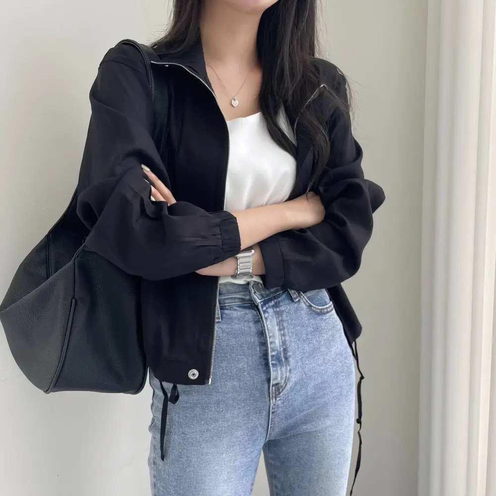 Cotton and Linen Womens Cargo Jacket with Pockets Stand Collar Spring Autumn Long Sleeve Casual Outerwear Coat 250709