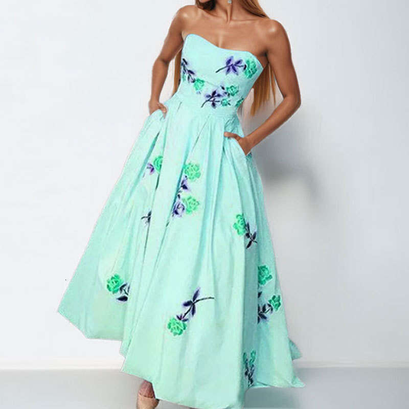 Summer New Women's Fashion Elegant Sleeveless Tube Top Long Dress B5