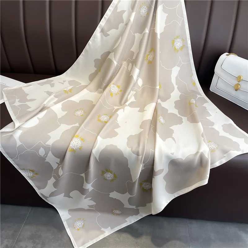 90*90cm Silk Scarf Women Popular Print Foulard Satin Square Head Hijab Luxury Brand Shawl Bandanna Female Muffler Chiffon Wrap M250709