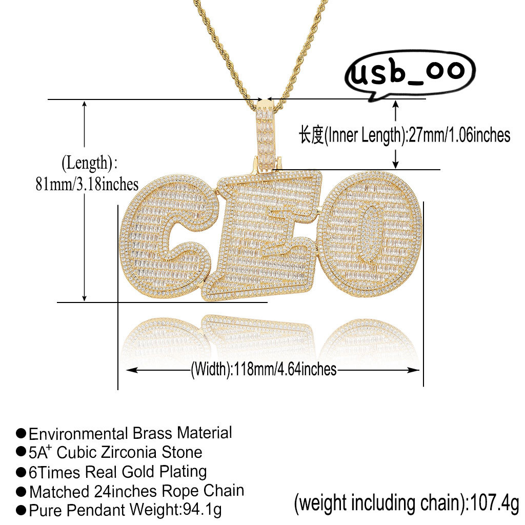 Letter Copper Italic Customized Splicing Name Pendant Necklace Personalized DIY Fashion Alphabet Pendants Couple Hip Hop Jewelry
