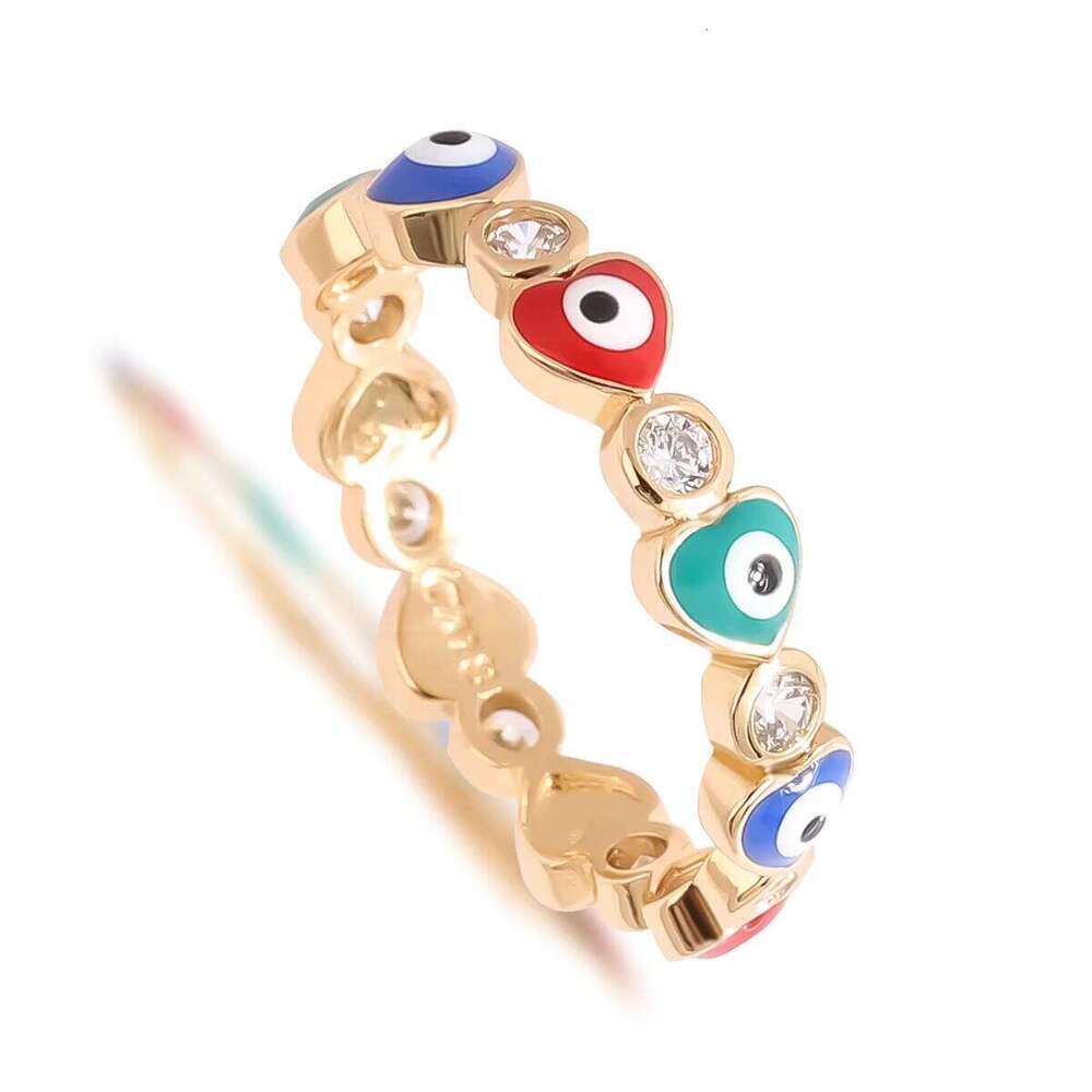 Fashion Gold-Plated Zircon Evil Colorful Oil Drop Devil Eye Ring Main Material Brass Jewelry