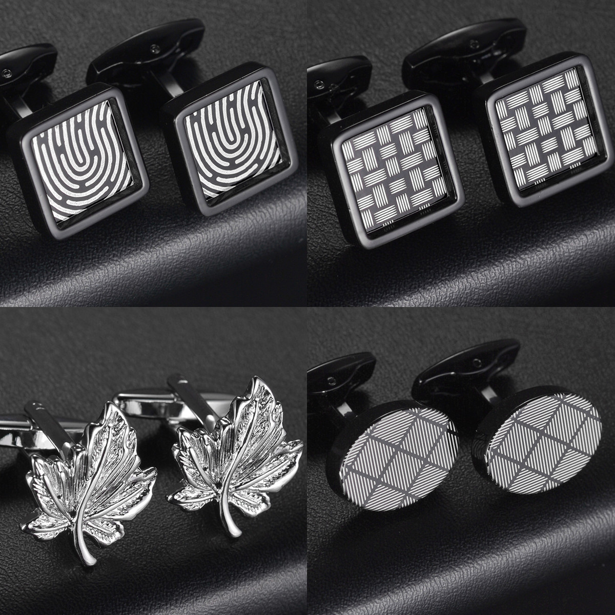 High Quality Square Cuff Links Copper Metal Fingerprint Leaf Cufflinks Mans French Business Suit Accessories Jewellery