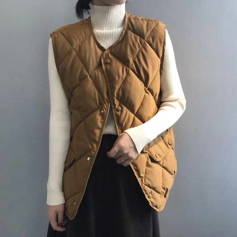Women Autumn Winter Quilted Cotton Vest Sleeveless O-neck Loose Padded Waistvest Single Breasted Casual Ultralight Portable Vest 250709