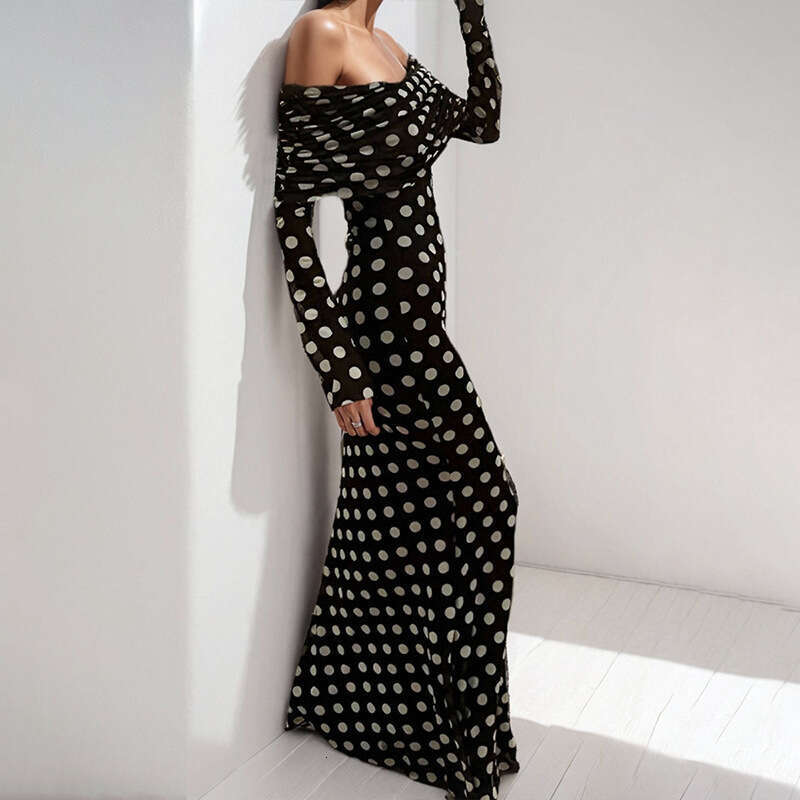 Summer New Women's Fashion Polka Dot Print Slim Fit Elegant Commuter Dress B5