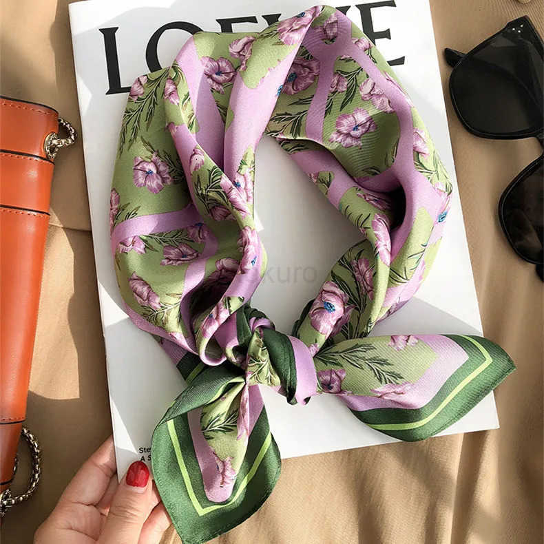 2025 Luxury Silk Skinny Scarf Bag Handle Ribbon Ladies Little Cat Print Headband Small Hair Scarves Band Female Handkerchief M250709