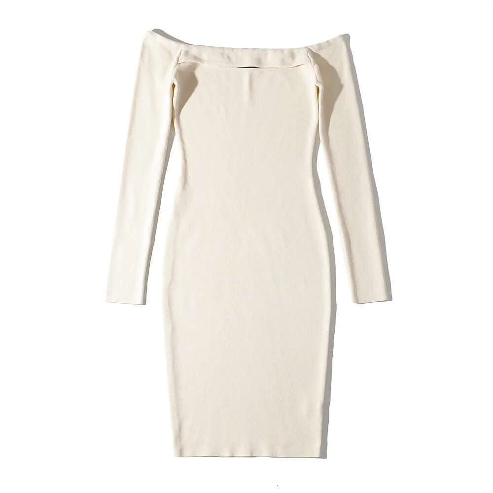 Ins Sexy Off-Shoulder One-Shoulder Hollow-Out Knitted For Women Autumn Tight-Fitting Bodycon Short Dress B5