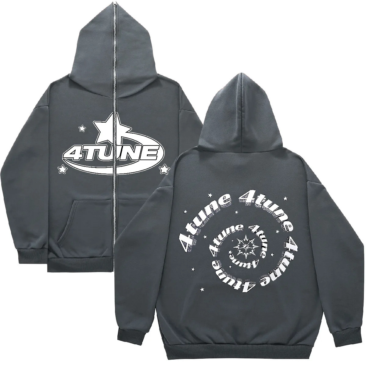 4tune Full Zip Hoodie Hip Hop Fashion Men Loose Hoodie Streetwear Retro Trend Letter Print Zipper Sweatshirt Women Oversize Tops 250707