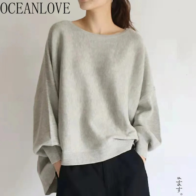Oceanlove Hoodie Japan Style Back Bandage Loose Autumn Winter Sweatshirts Elegant Solid Casual All Match Women Hoodies 250709