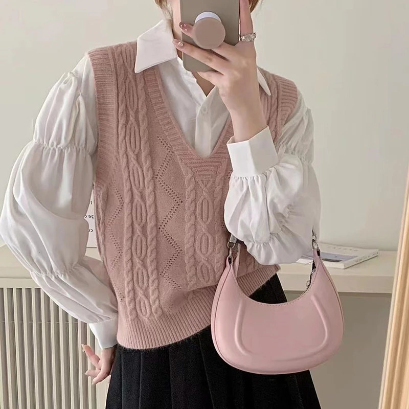 HELIAR Women V-neck Sweater Vest Solid Sleeveless Preppy Style Sweet Knitted Vest Female Casual Pullover Waistcoat Fall Winter 250709
