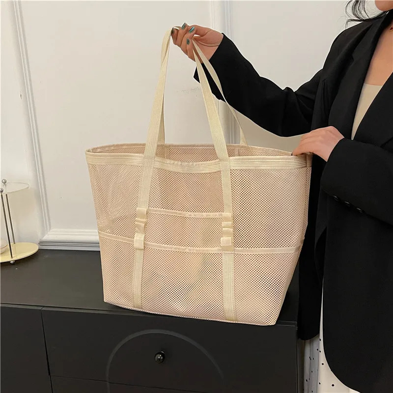 Multipocket Summer Large Beach Bag For Towels Mesh Durable Beach Bag For Toys Waterproof Underwear Pocket Beach Tote Bag 250804