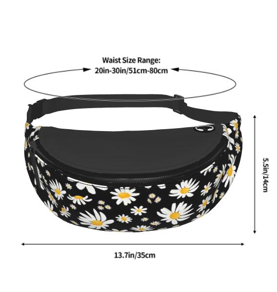 Cute Daisy Flowers Waist Bag With Headphone Hole Belt Bag Adjustable Sling Pocket Fashion Hip Bum Bag For Women Men