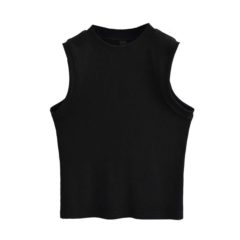 American Kardashian Same Style Wide-Edge Sleeveless Top For Women, Solid Color Slim Fit Slimming Tight Short Vest B5