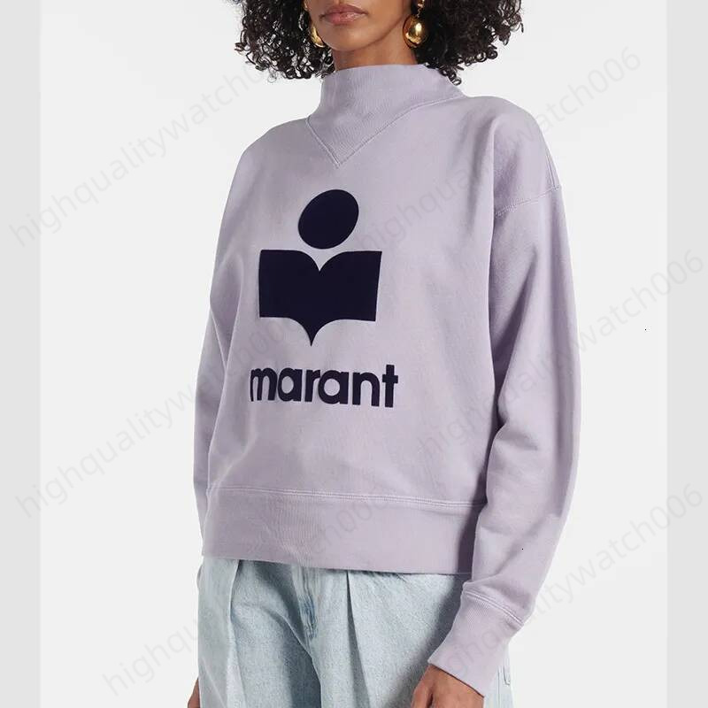 Sweatshirts Marants Top Quality 25 Early Autumn New Classic Fleece Stand Collar Purple High Neck Cotton Women Luxury Designer Loose Hoodie Pullover Sweater 6bc