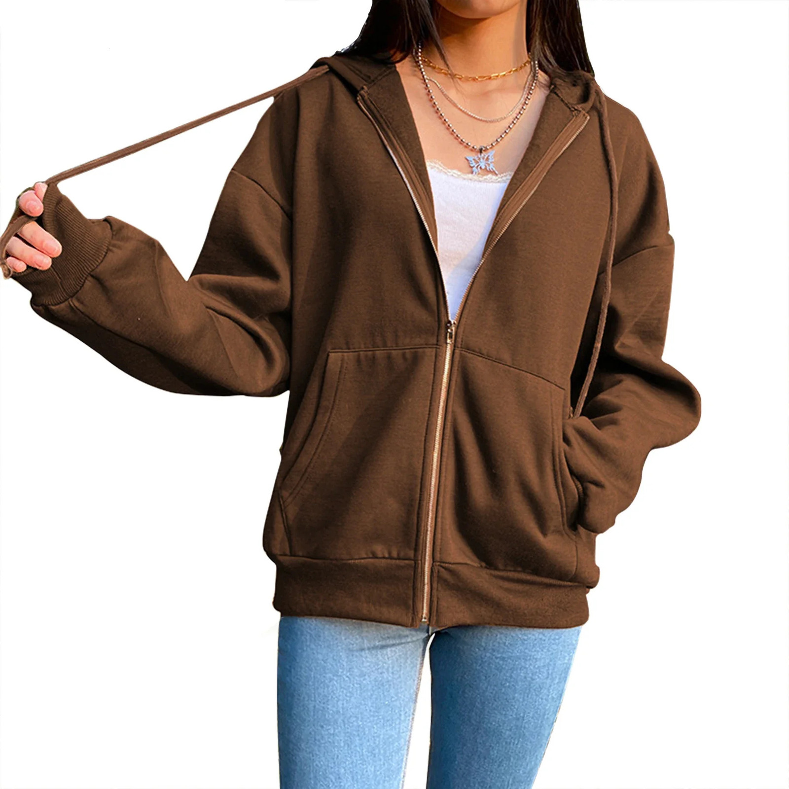 Womens Sweatshirt Zipper Cardigan Hoodie Fashion Casual Versatile Solid Color Coat Fitness Sport Jogging Lady Top Clothing 250709