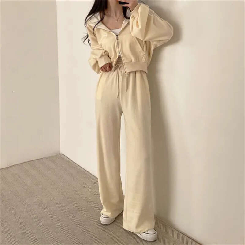 Women's Sports Suit Elegant Sleeve Long Pants Jacket Zipper Top Korean Style Slimming Two-Piece Set For Spring And Autumn B5