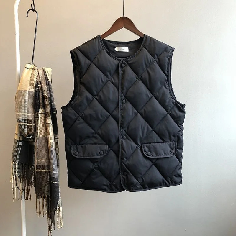 Women Autumn Winter Quilted Cotton Vest Sleeveless O-neck Loose Padded Waistvest Single Breasted Casual Ultralight Portable Vest 250709