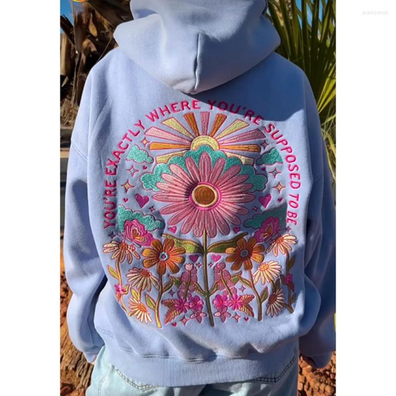 Women's Hoodies Combhasaki Women Floral Letter Hooded Pullover Cozy Stylish Long Sleeve Loose Sweatshirts With Kangaroo