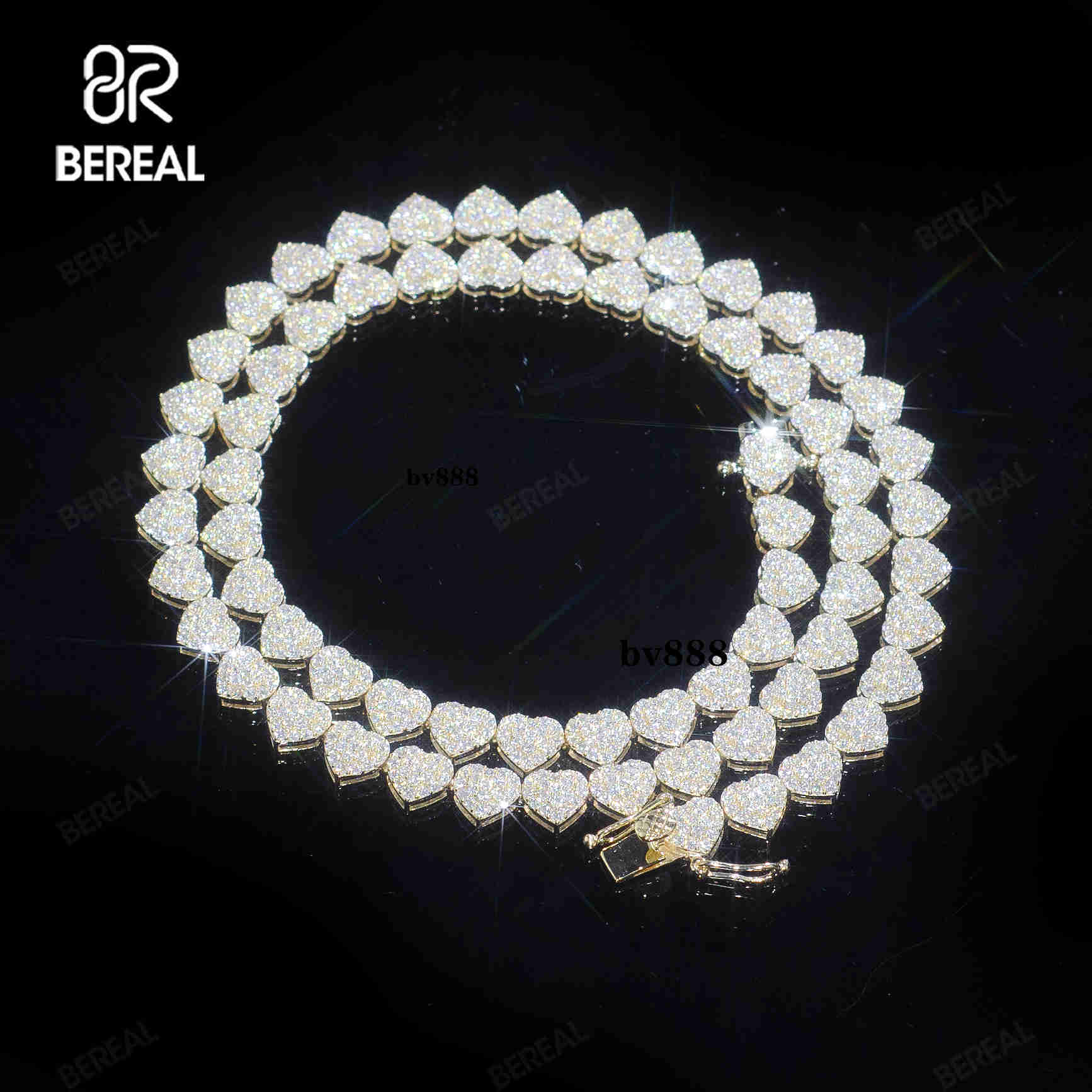 Custom VVS Moissanite Heart Tennis Chain Bracelet Iced Out Gold Plated 925 Silver Diamond Halo Tennis Chain Necklace Jewelry