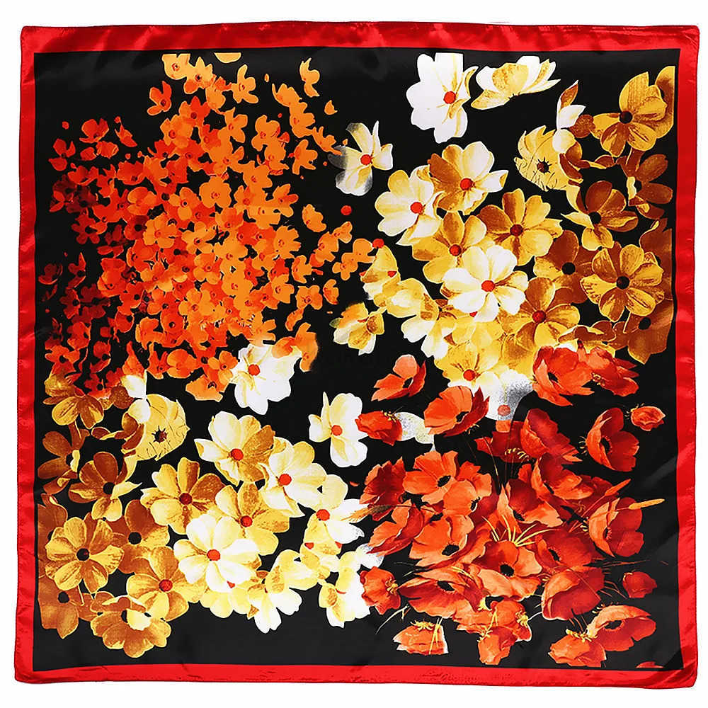 90*90cm Luxury Brand Twill Silk Large Scarf Women Fashion Flower Pattern Satin Square lady Design Handkerchief Bandanna foulard M250709