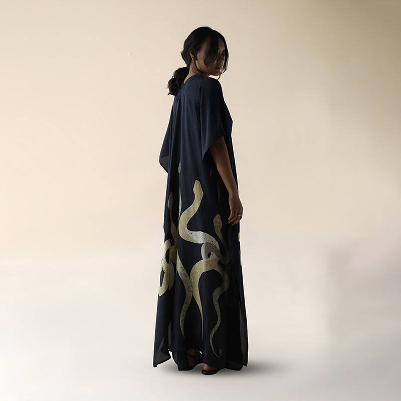 2025 Year of the Snake New Beach Dress for Women V-neck Pullover Bikini Cover-up Printed Sun Protection Clothing
