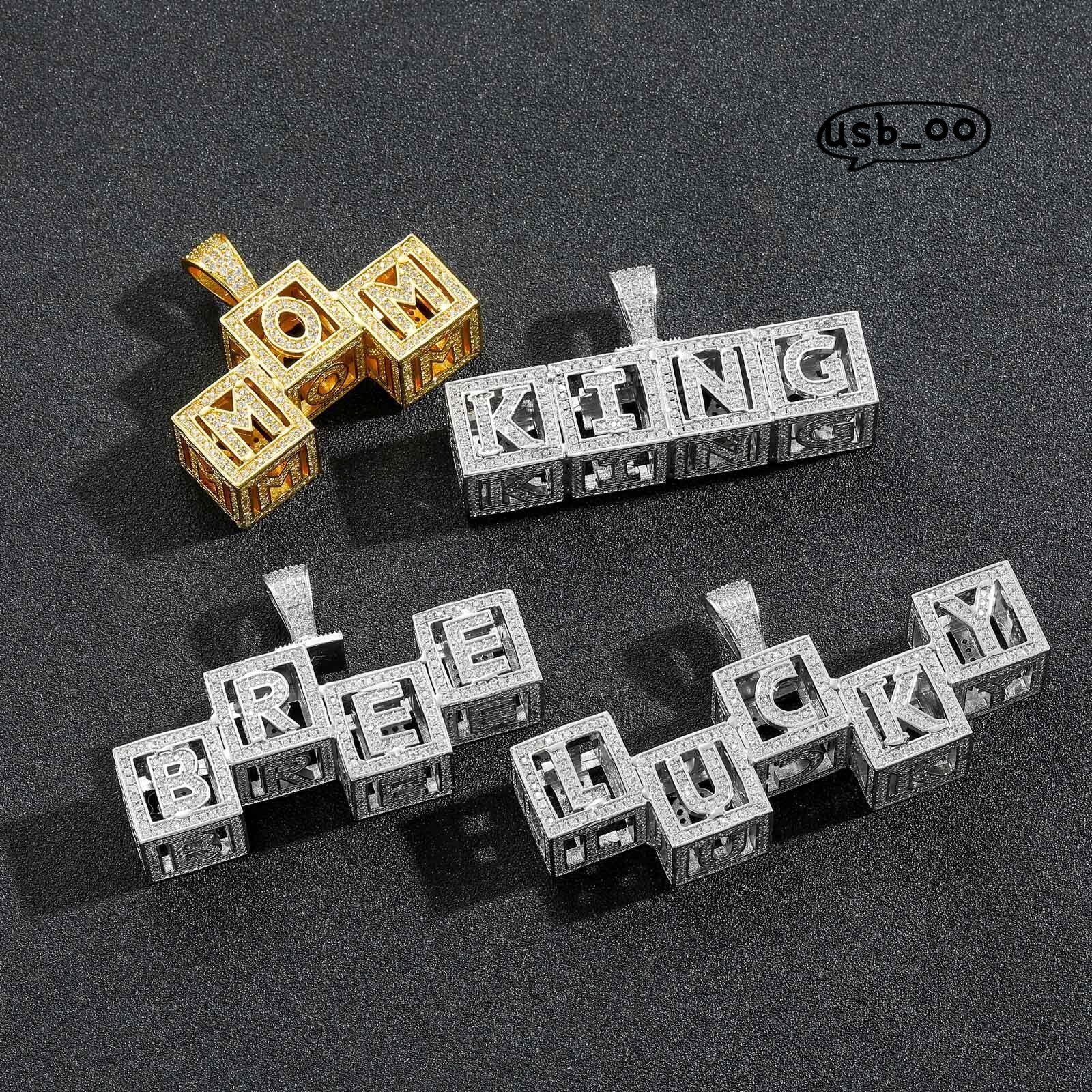 Dice Cube DIY Splicing Hollow Letter Pendant Necklace Copper Inlaid Moissanite Fashion Name Necklace Couple Custom Hiphop Pendant