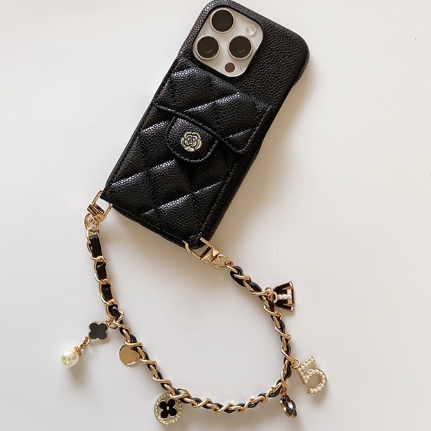 New iPhone 16 15 14 13 12 11 Mobile phone case Lychee pattern card portable Xiaoxiangfeng makeup mirror