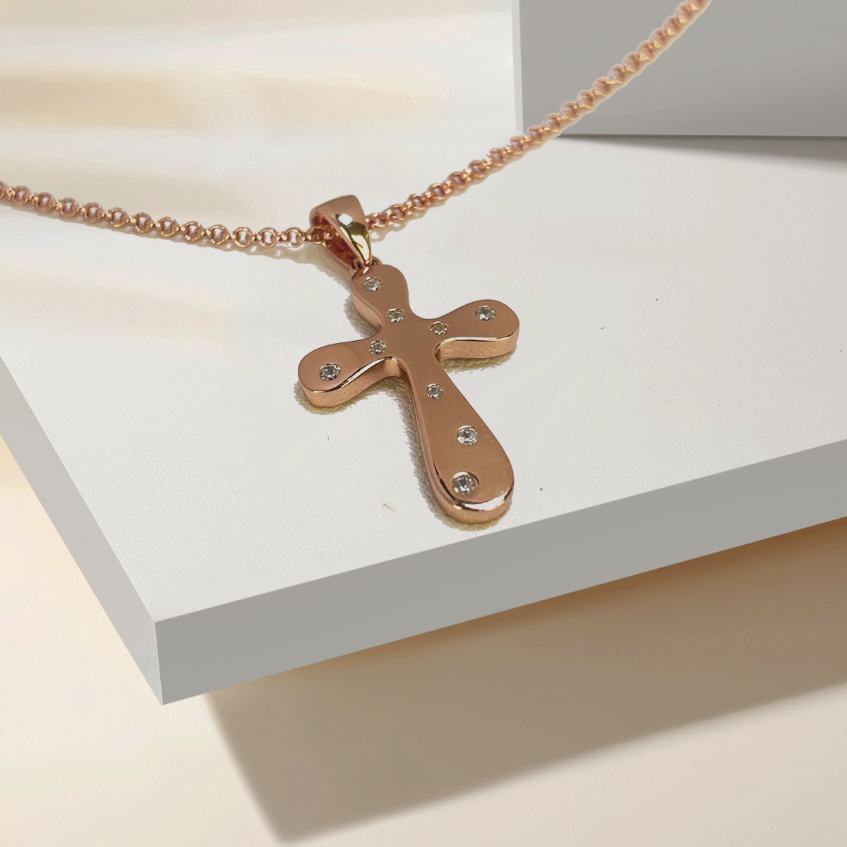 925 rose gold full of stars cross with 19 inch pearl necklace 925 silver material inlaid with AAA zircon pendant red gold environmental friendly elect
