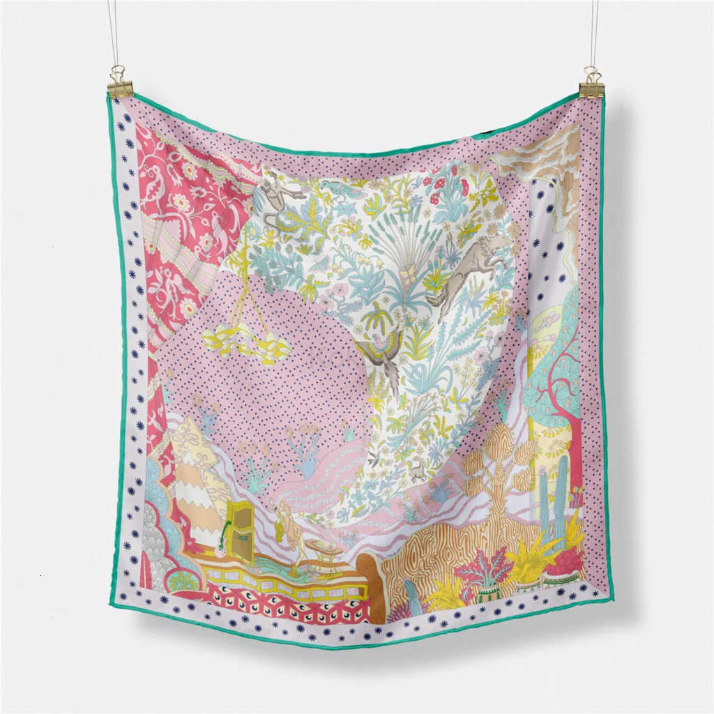 53cm Brand Dot Animals Square Scarf Woman New Design Silk Scarf Women Bandana Luxury Headband Hijab Foulard Neckerchief M250709