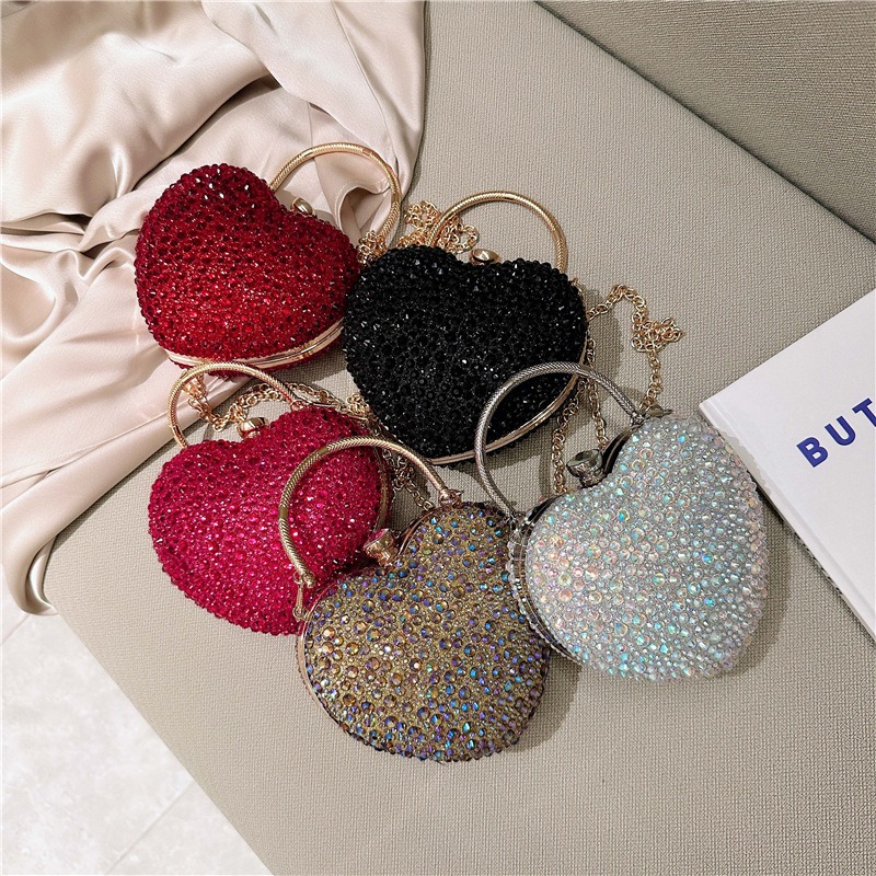 Womens Evening Bag - Love-Inspired Diamond Engraved Compact with Tempered Glass Handles & Adjustable Strap for Cosmetics