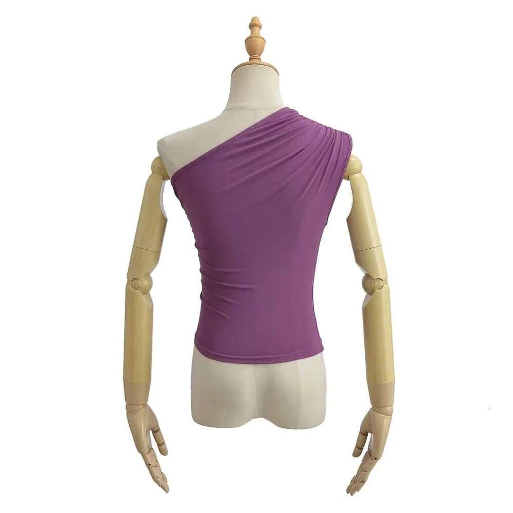 American Style Ins Hot Girl Women Summer Stretch Slim Fit Solid Color Ruched Off-Shoulder Vest Sleeveless Top B5