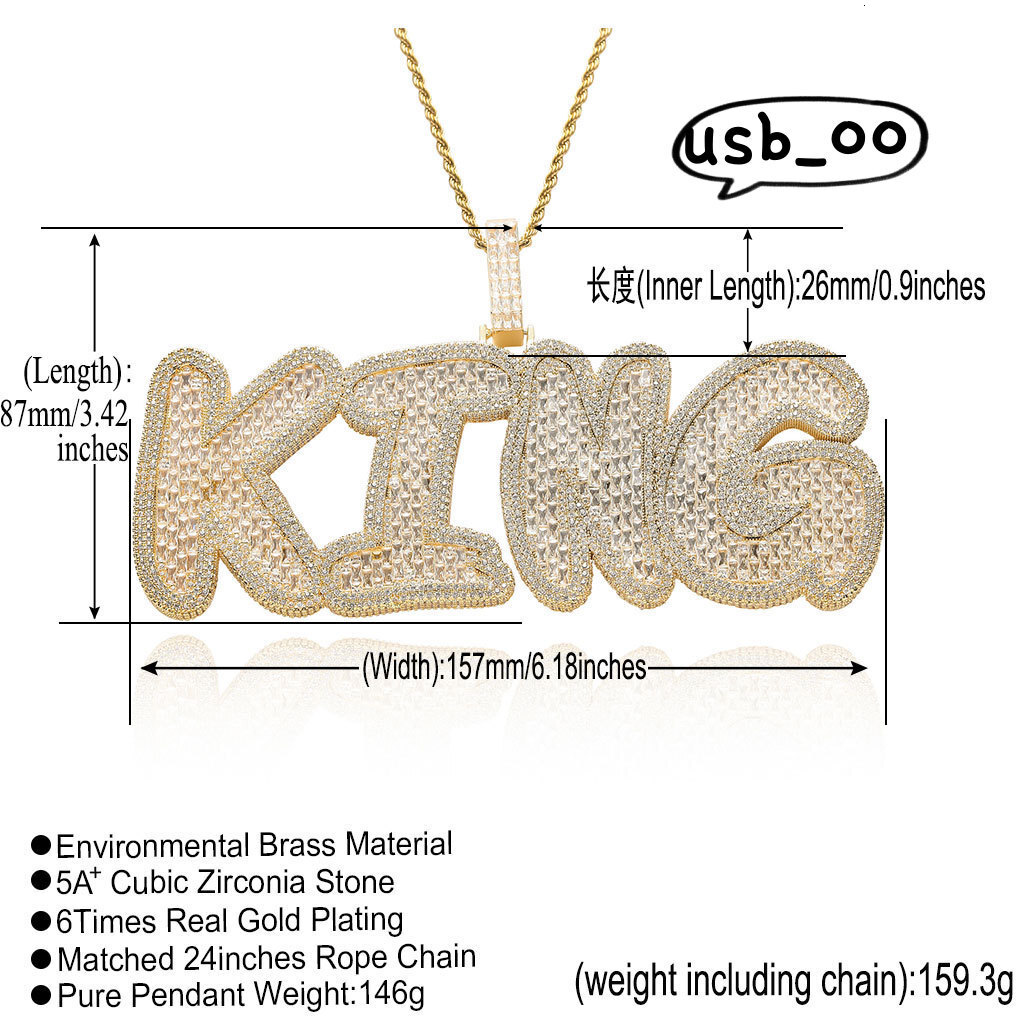 Moissanite Iced Out Gold Square Plated Custom Name Pendant Necklace Splicing Combination Letter Pendant Jewelry Hip Hop Men