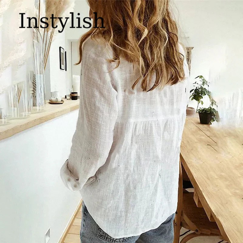 Elegant Cotton Linen Shirt Casual Solid Button Lapel Blouses Shirts Autumn Winter Long Sleeve Loose Tops Tunic Blusas 250707