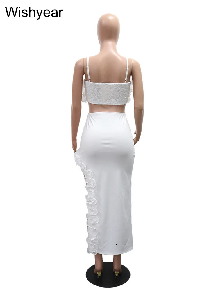 White Ruffled Edge Camisole Vest and Irregular Slim Skirts Elegant Womens Twopiece Dress Set Birthday Evening Prom Outfits 250709