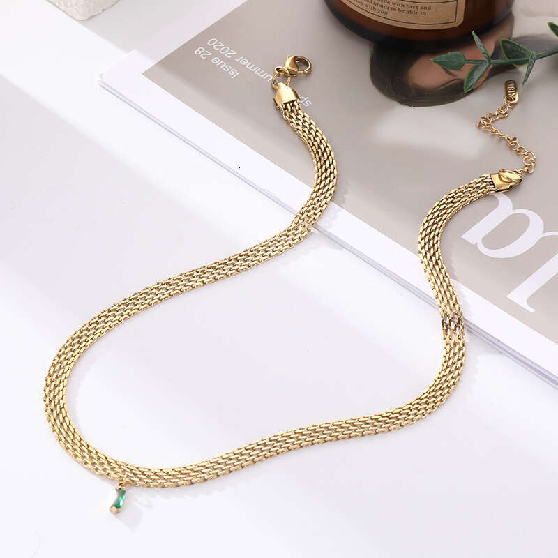 DHcollections Ins Niche Design Chain Inlaid Snake Bone for Women Gold-Plated Non-Fading Titanium Steel Necklace