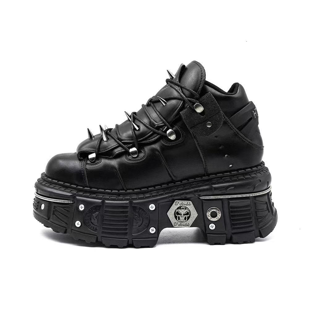 New Punk Style Women Lace-Up New Heel Height 6Cm Platform Shoes Gothic Ankle Rock Boots Metal Hot Decor Woman Sneakers