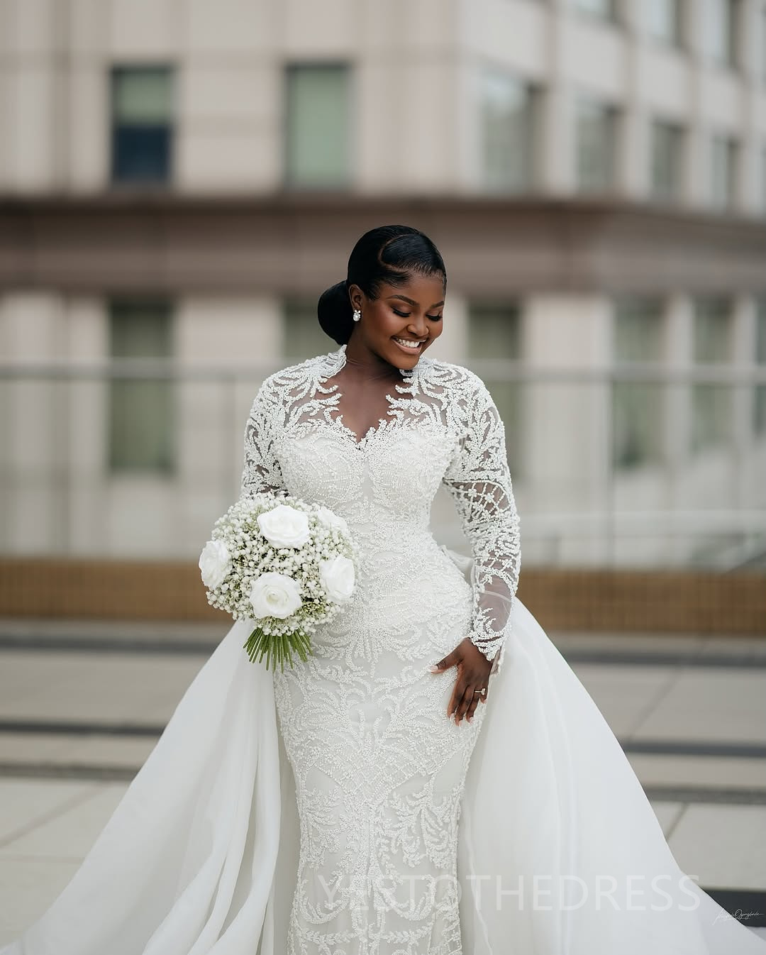 2025 Plus Size Mermaid Wedding Dress Bridal Gowns for Bride Illusion Detachable Train Long Sleeves Beaded Lace Crystals Ruffles Wedding Gowns for Marr