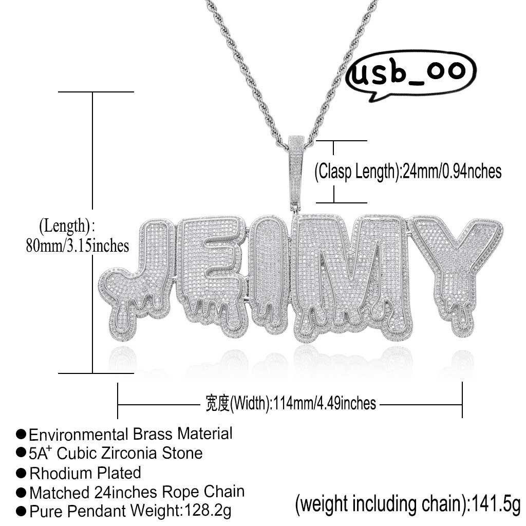 Jewelry Big Size Hip Hop Splicing English Letter Pendant Drop Name Pendants Custom Hiphop Pendant Necklace Men Women