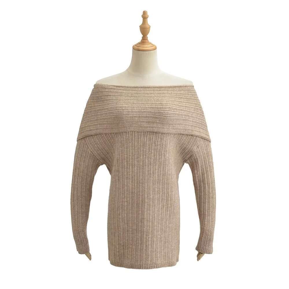Autumn New Sexy Off-Shoulder Long Sleeve Knitted For Women Thickened Large Collar Pullover Sweater Trendy B5