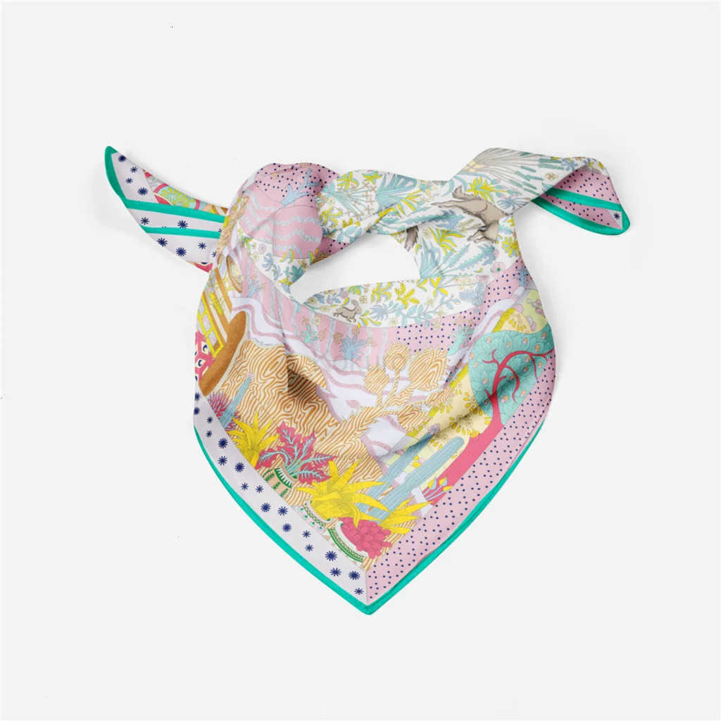 53cm Brand Dot Animals Square Scarf Woman New Design Silk Scarf Women Bandana Luxury Headband Hijab Foulard Neckerchief M250709