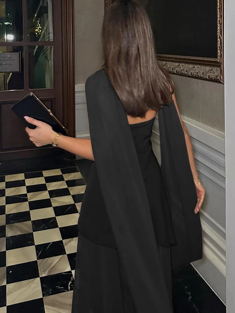 2 Piece Set Halter Shawl Tops Strapless Patchwork Mesh Irregular Dress Summer Matching Outfits 250709