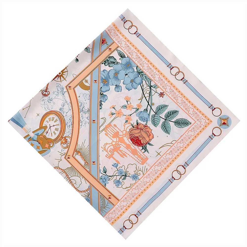 130CM Silk Scarf Women Large Shawls Back Garden Print Stoles Square Bandana Luxury Kerchief Hijab Female Scarves M250709
