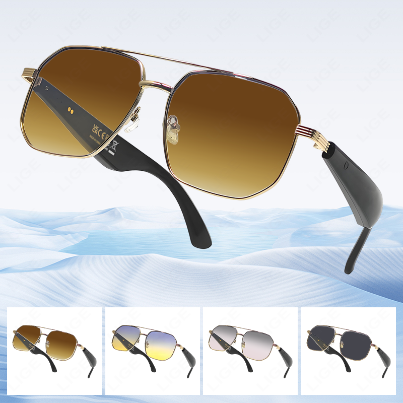 LIGE wireless smart glasses polarized Wireless sunglasses sports smart glasses built-in microphone open music speaker wireless call music control AI t