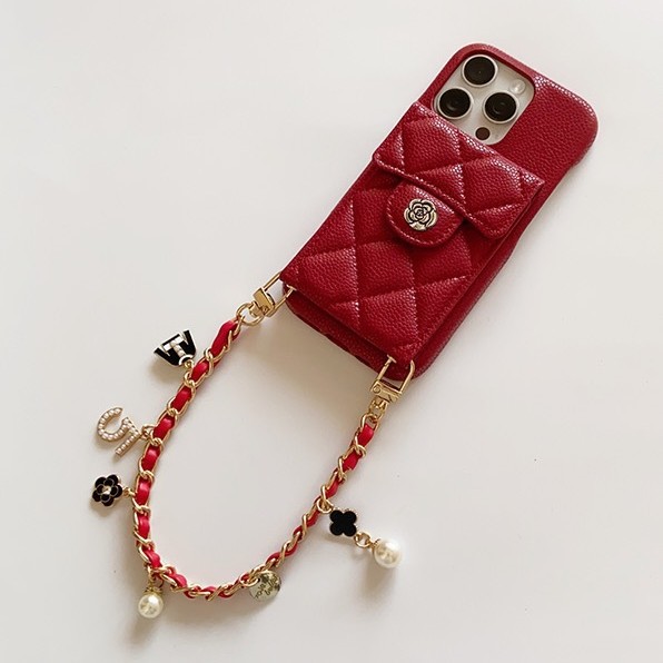 New iPhone 16 15 14 13 12 11 Mobile phone case Lychee pattern card portable Xiaoxiangfeng makeup mirror
