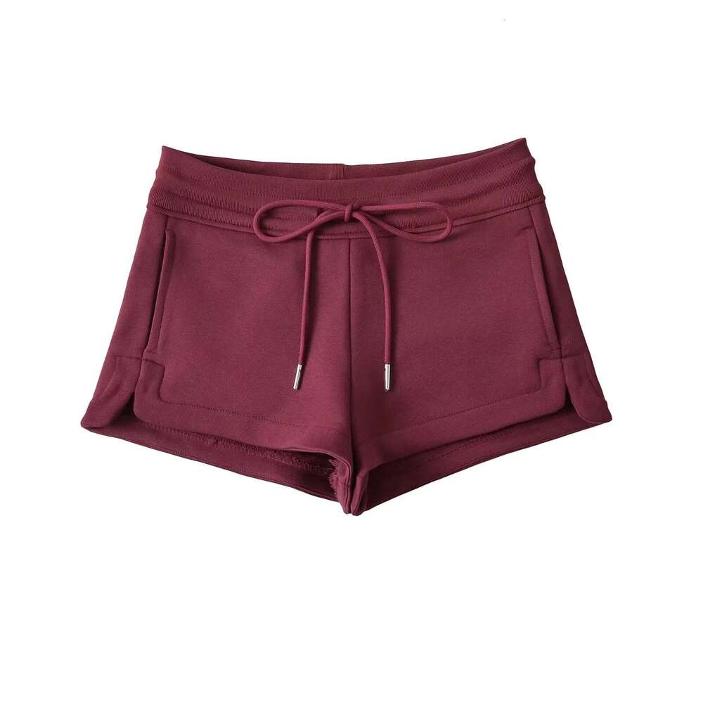 Spring Summer American Style Low Waist Sports Casual Drawstring Tie Shorts For Women With Small Slit And Hip-Hugging Hot Pants Trend B5