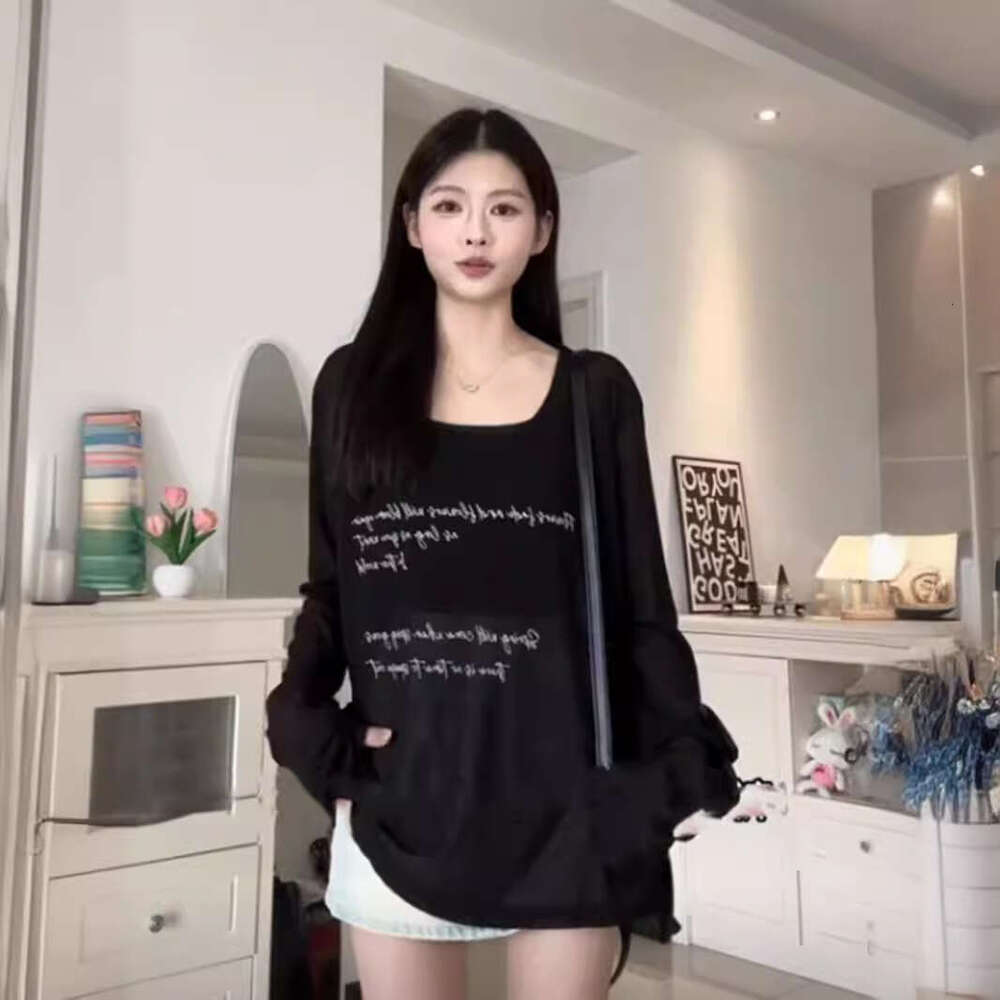 Women's Summer Letter Print Loose Semi-Sheer Top Large Neck Sun Protection Air Conditioning Cover-Up Long Sleeve Cool T-Shirt B5