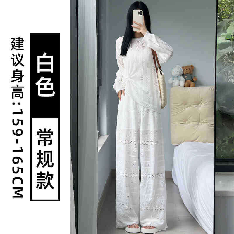 White Wide-Leg For Women Summer New Fashion Stylish Design Lace Hollow Casual Straight Pants Iins B5