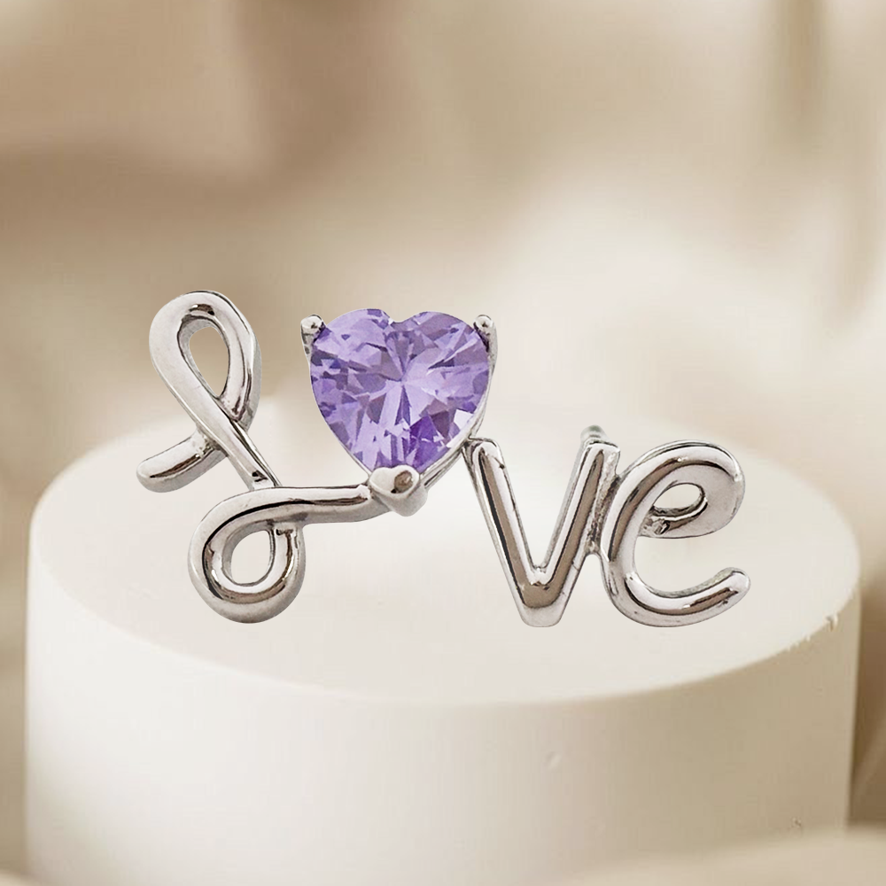LOVE Eternal Love Violet Zircon Earrings 925 Silver Material Inlaid with Violet Zircon Asymmetric Design Anniversary