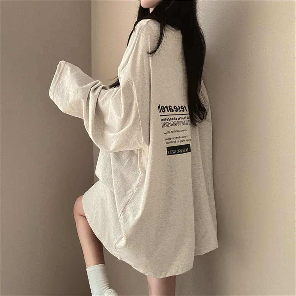100% Combed Cotton Long Sleeve T-Shirt For Women New Plus Size Autumn Lazy Style Korean Top Japan B5