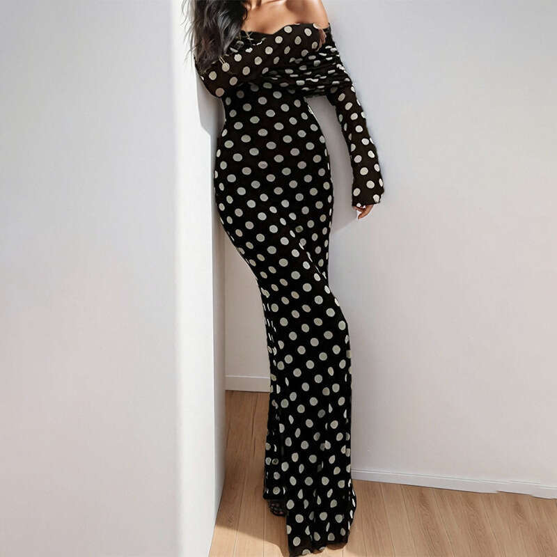 Summer New Women's Fashion Polka Dot Print Slim Fit Elegant Commuter Dress B5