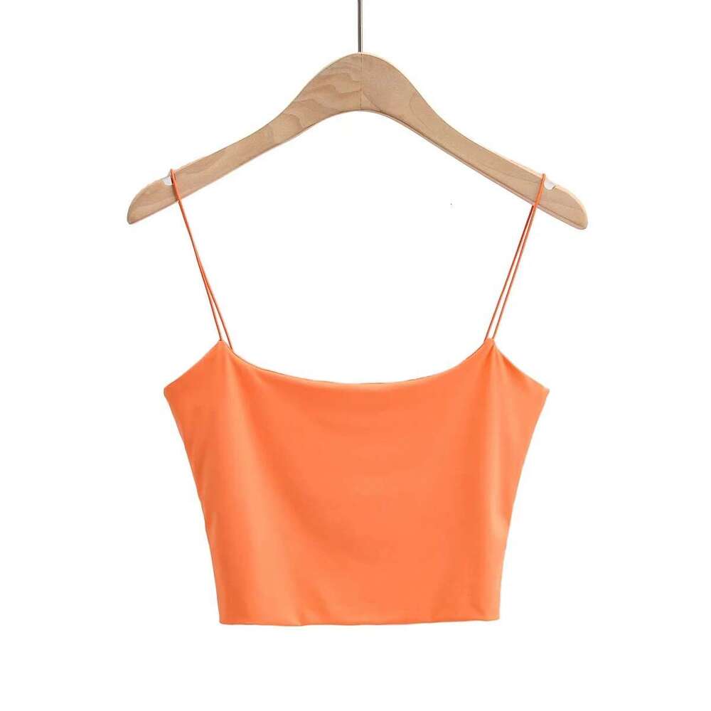 Spring Summer New Solid Color Thin Elastic Strap Camisole For Women, Short Outerwear, Inner Wear, U-Neck Slim Fit Base Tank Top B5